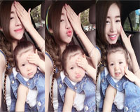 Elly Trần và con gái 'ton sur ton' bịt mắt, chu môi chụp ảnh