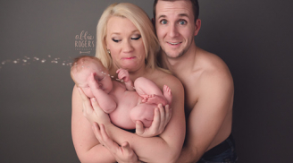 Hài hước: bé sơ sinh chụp ảnh cùng bố mẹ đột ngột tè dầm