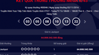 Thêm một người may mắn trúng xổ số Vietlott gần 65 tỷ đồng