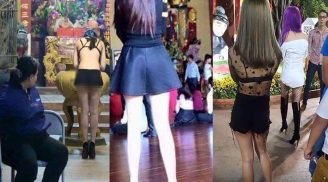 'Nhức mắt' trước cảnh ăn mặc hở hang của thiếu nữ khi đi lễ chùa