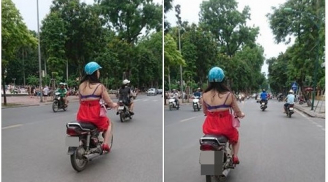 Cô gái “mặc váy như không” vô tư chạy xe giữa phố đông người
