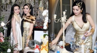 Hoa hậu đền Hùng Giáng My diện váy xẻ ngực hun hút, gợi cảm khoe sắc thách thức thời gian bên con gái 'rượu'