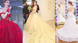 Loạt váy cưới 'khủng' của Lâm Khánh Chi diện trong ngày cưới khiến fans 'phát hoảng'
