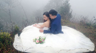 Cặp cô dâu chú rể 'dũng cảm' nhất năm: Mặc váy hở vai chụp ảnh cưới giữa băng tuyết Sapa trắng xóa