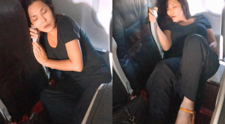 Giống Hoa hậu Kỳ Duyên, Cindy Thái Tài bị soi dáng ngủ “kém duyên” trên máy bay
