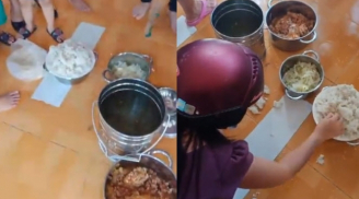 Trường mầm non bị phụ huynh bắt quả tang cho học sinh ăn cơm vón cục, mốc xanh
