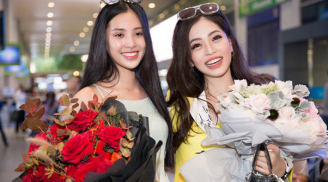 Hoa hậu Trần Tiểu Vy để mặt mộc ra sân bay đón Phương Nga trở về từ 'Miss Grand International 2018'