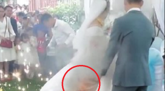 Váy cưới cô dâu bất ngờ bốc cháy khi tiến vào lễ đường, chú rể 'thót tim', hôn trường náo loạn