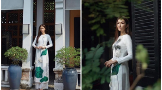 Top 10 Hoa hậu Siêu quốc gia - Minh Tú dịu dàng trong tà áo dài trắng in hình hoa sen