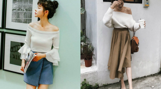 Áo len trễ vai thêm phần điệu đà cho các quý cô ngày se lạnh