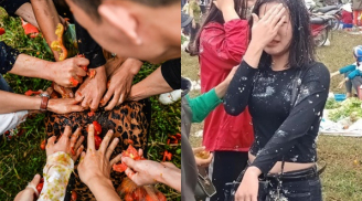 Gái làng chạy tán loạn trong lễ hội ném trứng, cà chua thối cầu may ở Thanh Hóa