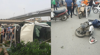 Xe ôtô Mercedes gây tai nạn liên hoàn trên đoạn cầu vượt Mai Dịch, nhiều người bị thương