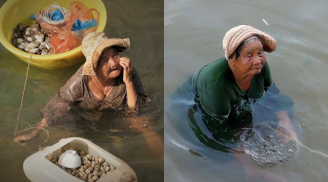 Xót lòng cụ bà 85 tuổi hàng ngày phải ngâm mình dưới biển bắt hải sản để nuôi cháu tâm thần