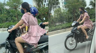 Phóng xe vù vù trên đường nhưng cô gái lại đội mũ bảo hiểm theo phong cách 'độc lạ' khiến ai cũng ngạc nhiên