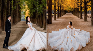 Kỷ niệm 4 năm ngày cưới, Vân Trang và chồng đại gia sang Hàn thực hiện bộ ảnh lãng mạn giữa rừng lá vàng