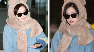 Jennie khiến fan phát cuồng khi đội mũ gấu ra sân bay