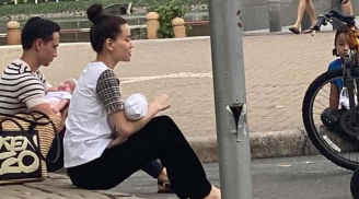 Fan thích thú khi bắt gặp khoảnh khắc Kim Lý – Hồ Ngọc Hà ôm con ngồi bệt trên hè phố
