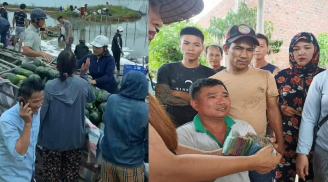 Hàng tấn dưa hấu đổ xuống sông do xe tải bị lật, người dân chung tay kêu gọi thu mua ủng hộ tài xế