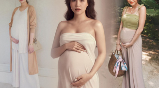 Học Phanh Lee mix đồ bầu những tháng cuối thai kỳ để che nỗi lo chân to