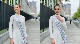 Khánh Vân diện áo dài trắng đến thăm Lãnh sự quán Việt Nam tại New York