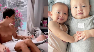 Khoảnh khắc cặp song sinh cười tít mắt khi bố Kim Lý hát dân ca Thụy Điển khiến fan thích thú
