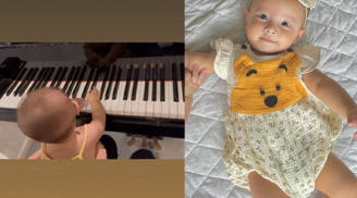 'Chị ba' Lisa nhà Hà Hồ mới 7 tháng tuổi đã có hứng thú với đàn piano