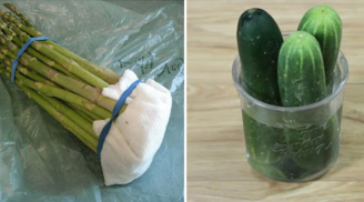 Cách giữ rau thơm, măng tây, dưa chuột sau 3-7 ngày vẫn tươi xanh mà không cần tủ lạnh