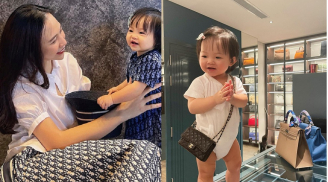 Con gái Đàm Thu Trang đúng chuẩn rich kid, ở nhà thôi cũng được mẹ diện váy hiệu đắt đỏ