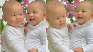 Cặp song sinh Lisa và Leon nhà Hà Hồ lên đồ đôi tạo dáng đáng yêu mừng tròn 10 tháng tuổi