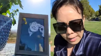 Việt Hương đến thăm mộ Chí Tài bên Mỹ, rưng rưng nước mắt khi nhìn di ảnh của đàn anh