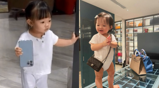 Con gái Cường Đô La cầm điện thoại hơn 30 triệu làm đồ chơi, mỗi cú xoay người lại khiến dân tình nín thở