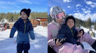 Quý tử nhà Phạm Hương mới 3 tuổi mà đã thể hiện khả năng trượt tuyết cực đỉnh