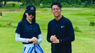 Matt Liu vui sướng hô vang tên Hương Giang khi cô nhận cúp chơi golf, đủ biết u mê người yêu ra sao