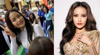Hoa hậu Ngọc Châu lộ gương mặt đầy khuyết điểm khác xa ảnh tự đăng khi về thăm trường cũ