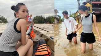 Hoa hậu Tiểu Vy tiết lộ hình ảnh quê nhà bị ngập nặng, phải di chuyển bằng ghe vô cùng khó khăn