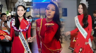 Các nàng Hậu Việt được khen khi chọn áo dài đỏ sau khi trở về từ đấu trường nhan sắc quốc tế