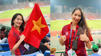 Khánh Thi bụng bầu 5 tháng vẫn sang Campuchia cổ vũ đội tuyển bóng đá nữ Việt Nam