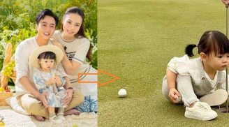 Chuẩn con đại gia, con gái Cường Đô La – Đàm Thu Trang lộ ảnh chơi golf từ khi mới hơn một tuổi
