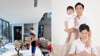 Cường Đô La chuẩn ông bố bỉm sữa, vừa đẩy nôi ru con trai ngủ vừa cõng con gái trên vai