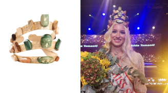 Vượt qua lẽ thường, Hoa hậu Slovenia trao cho người đăng quang vương miện bằng gỗ độc đáo