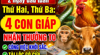 2 ngày đầu tuần Thứ Hai, thứ Ba: 4 con giáp nhận thưởng to