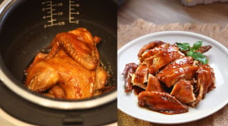 Nướng gà bằng nồi cơm điện, da vàng óng, thịt mềm thơm