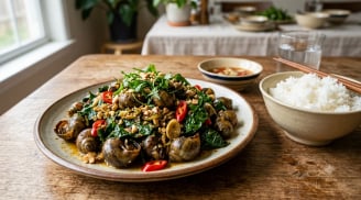 Không ngờ món ốc xào lá lốt tưởng chỉ hợp bàn nhậu lại đưa cơm đến thế, thêm 2 món là đủ mâm ngon