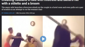 Sốc: Đánh ghen kinh hoàng tại nhà nghỉ, vợ cắt tóc cầm chổi đánh bồ nhí được lên báo nước ngoài