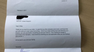 Sốc: Bé gái 7 tuổi viết thư xin làm việc tại Google và hồi đáp bất ngờ của CEO Sundar Pichai