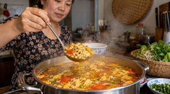Cách nấu riêu cua đóng thành từng tảng vàng ươm