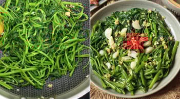 Mẹo xào rau muống giòn ngon, không thâm đen: Nhớ làm 2 việc này