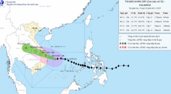 Cập nhật Bão số 13 Kalmaegi đang đi nhanh thẳng tiến Đất liền, tối và đêm nay khu vực này mưa lớn
