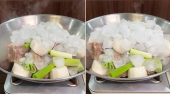 Tại sao khi nên thêm vài viên đá lạnh vào nồi nước hầm xương?