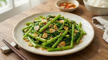Xào rau muống chỉ bỏ dầu ăn và tỏi thôi chưa đủ: Làm thêm bước này rau xanh mướt, giòn sần sật